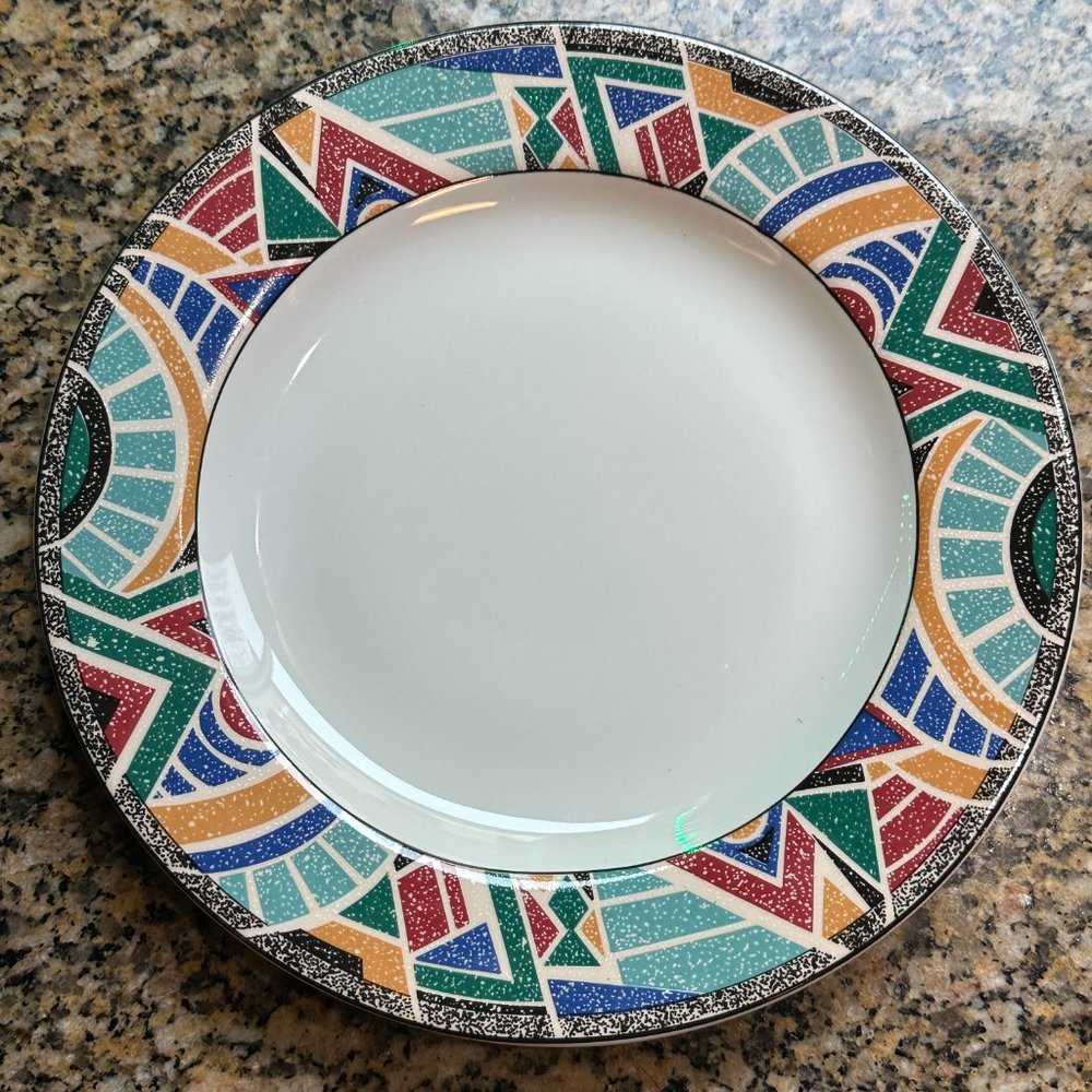 Furio 4 Salad Dessert Appetizer Plates White Geometric Abstract Multicolor 8" - Picture 6 of 6
